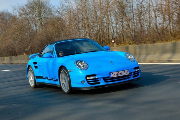 Sports car Porsche 911 turbo s sky-blue color