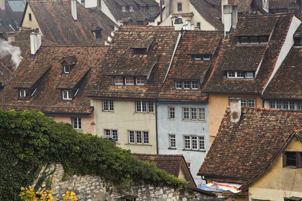 Brown roofs of houses in Switzerland