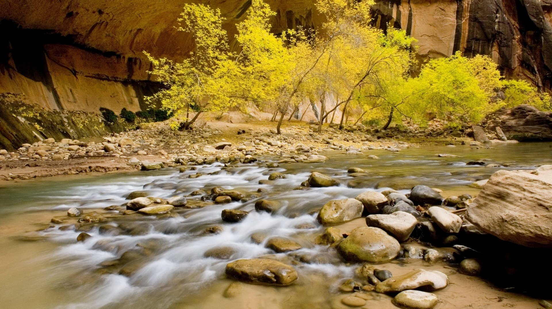 mountains river small stones autumn stream