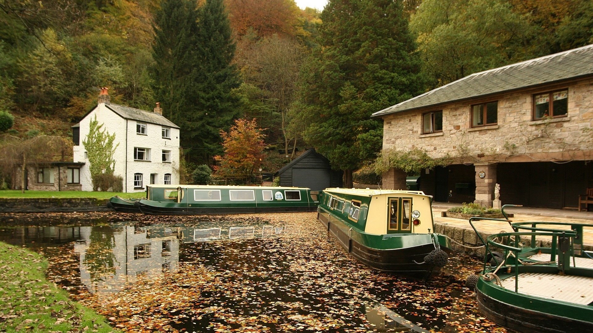 bootsfahrten laub im wasser schönheit stadt wasser see blätter wald bäume boote liegeplatz haus