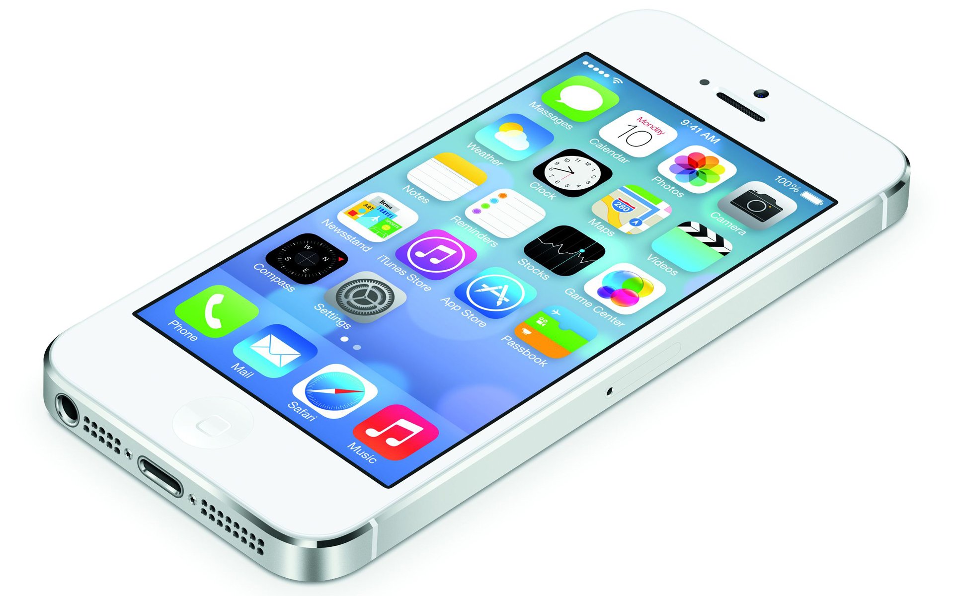 apple iphone 5 blanco ios 7 pantalla retina iconos delgado ligero fondo blanco facetas noctilucentes relámpagos