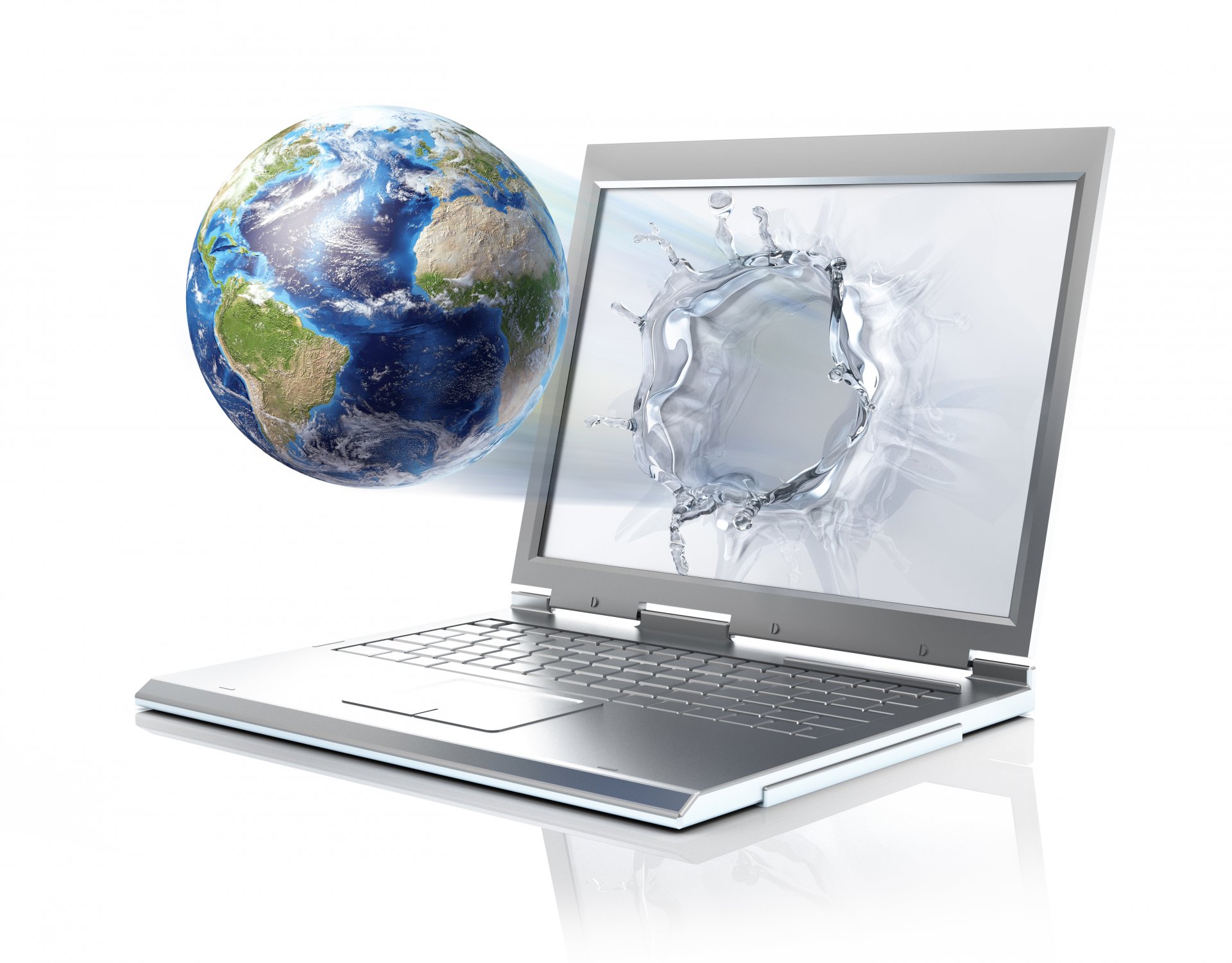 laptop rendern monitor wasser tropfen erde planet