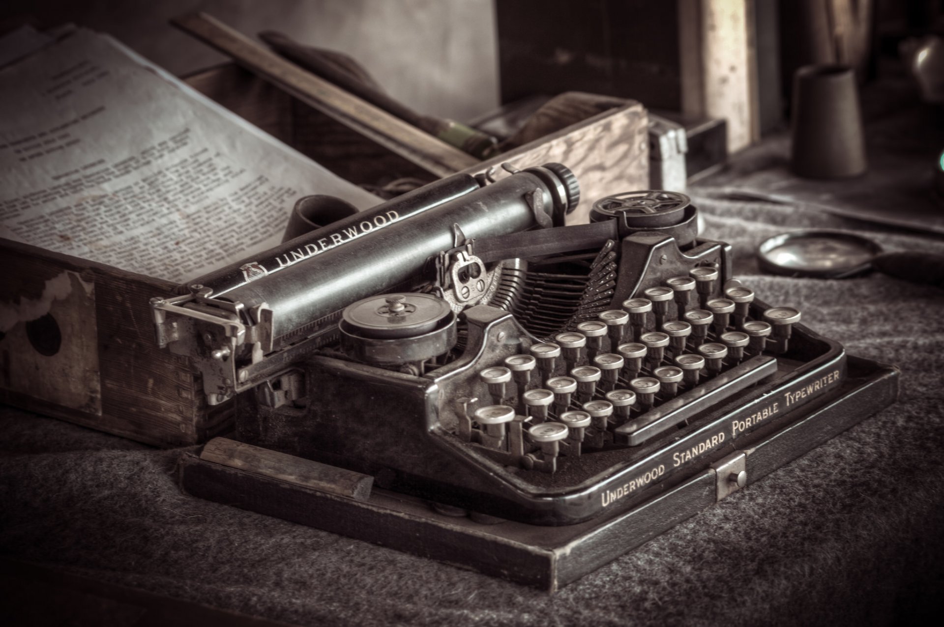 old typewriter close up background