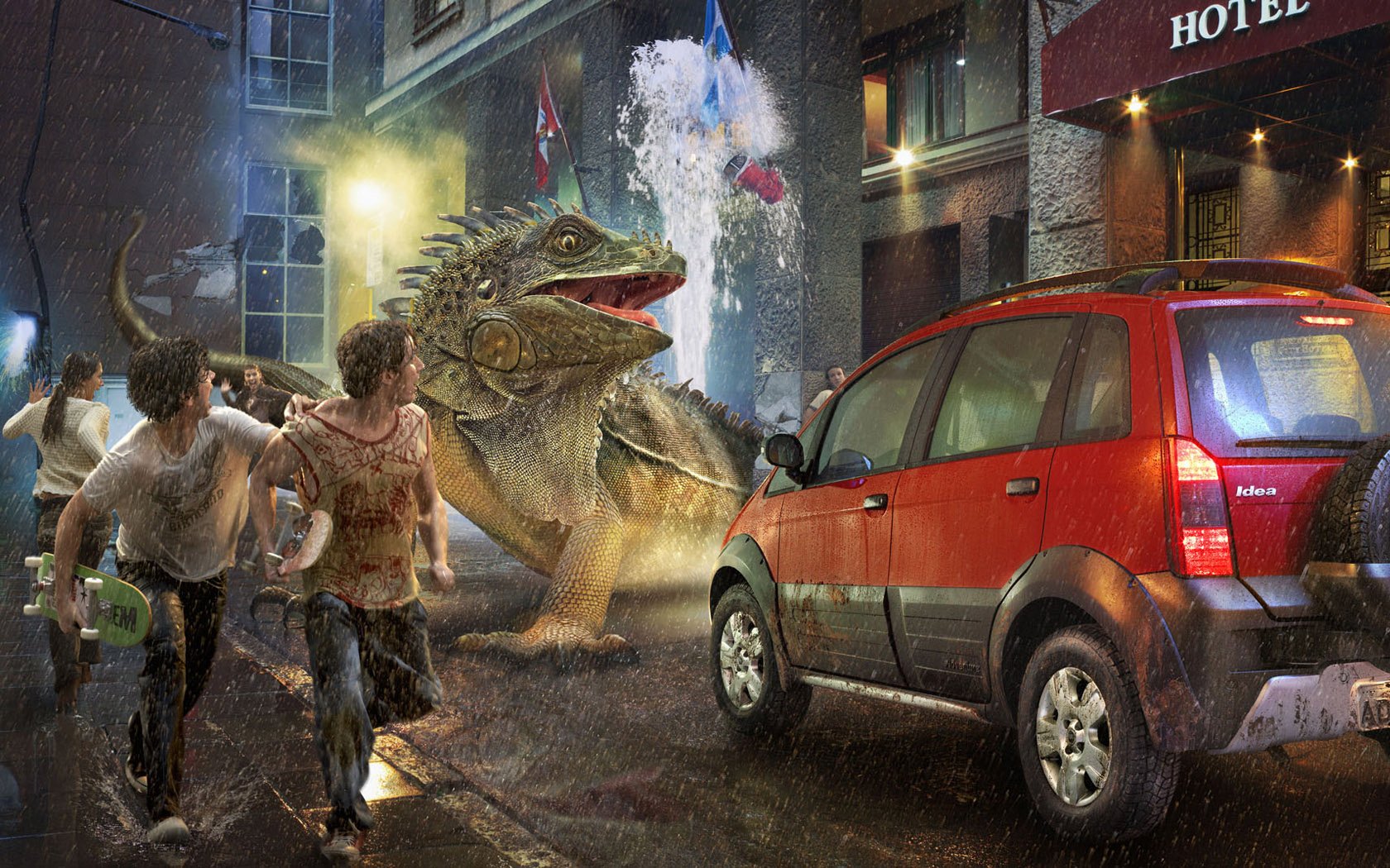 attacking the city car lizard horror cars cars cars transport animals fiction motor transport