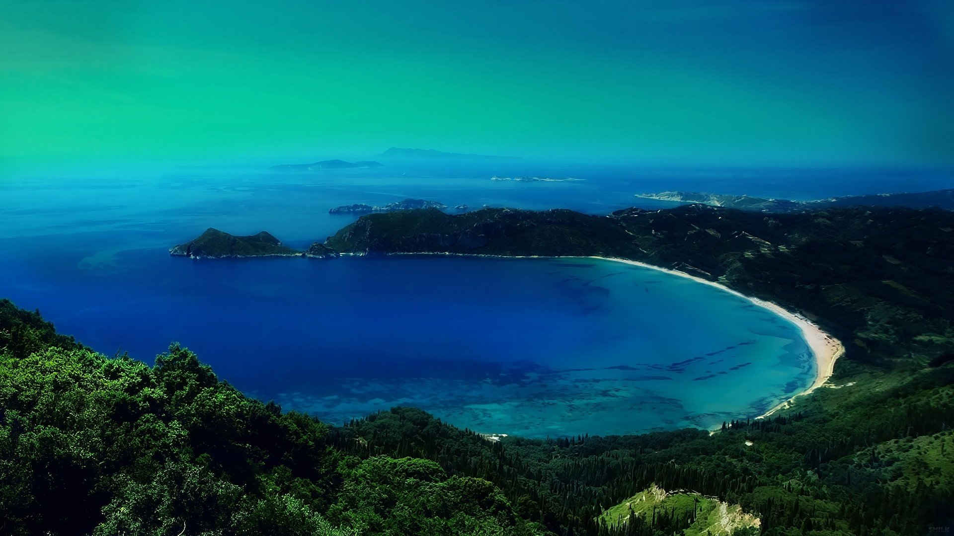 grüne pflanzen bucht blaues wasser meer bucht natur landschaft aussicht berge abend himmel schönheit küstenzone resort