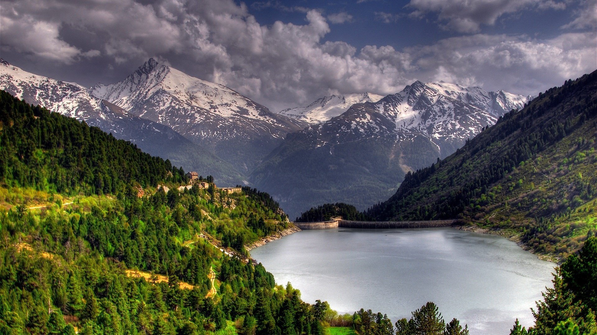 closed squares far from civilization lake mountains water forest peaks clouds trees greenery landscape landscape nature smooth surface rock