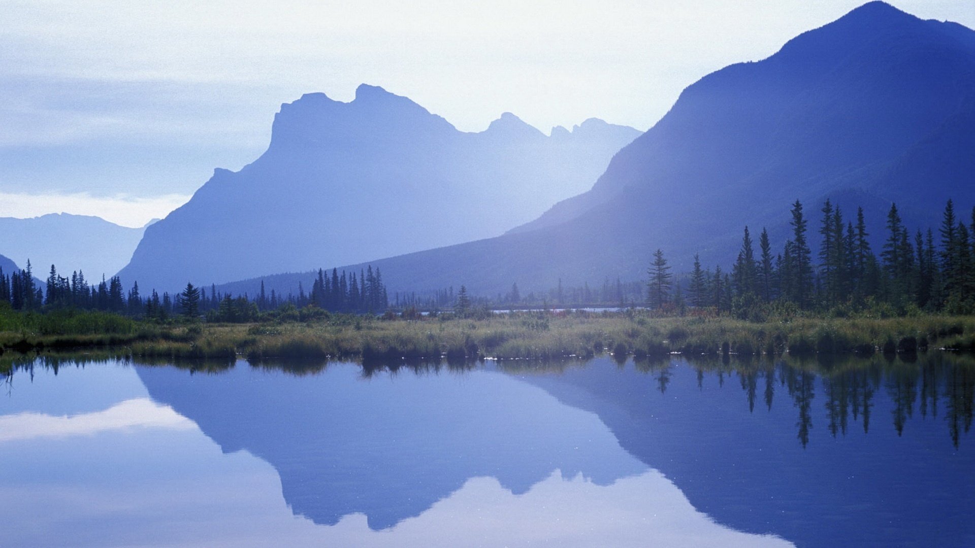 mirror image mountain mounds christmas trees mountains water