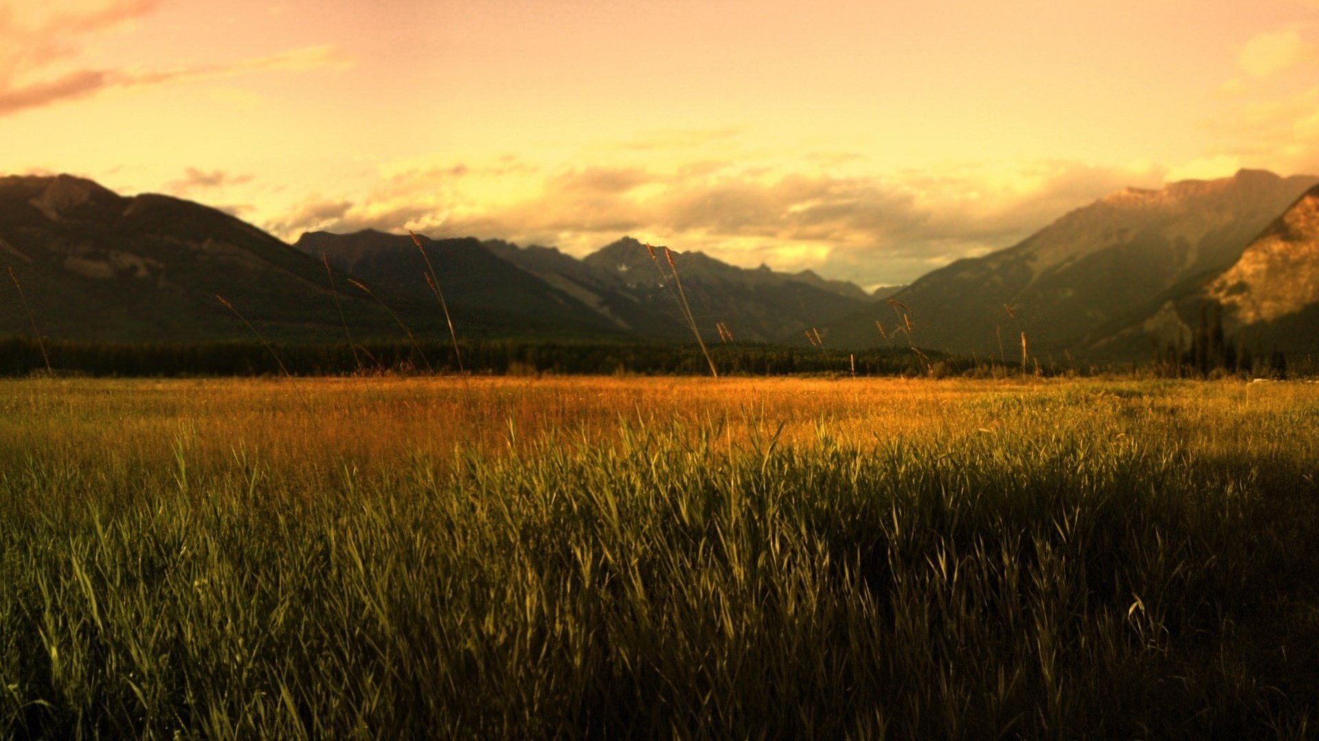 schlafende natur berge goldenes feld sonnenuntergang gras sonne himmel wolken wolken gelassenheit abend ruhe warm