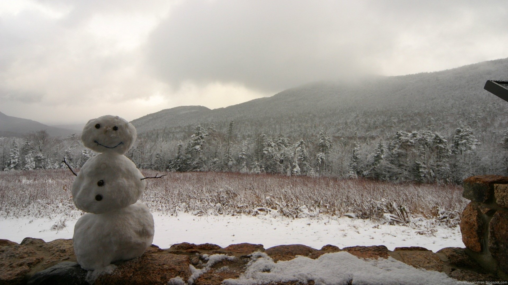 now woman children s pranks mountainous terrain winter snowman snow grayness smile wind field mountains shroud