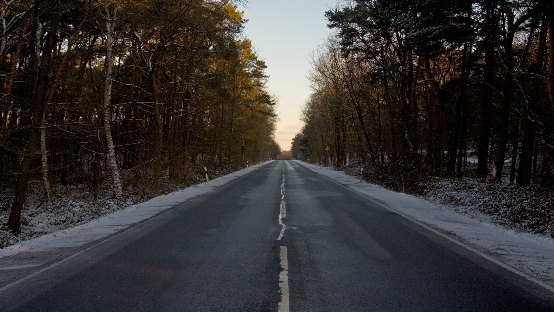 the road into the distance forest snow road