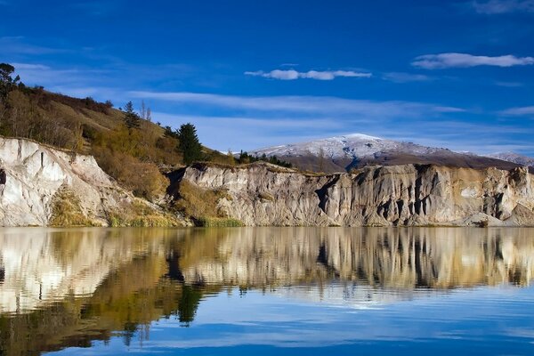 Spiegelung der Landschaft auf der Oberfläche des Flusses