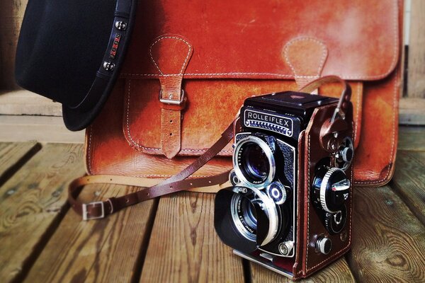 Nostalgic vintage-style installation with a camera