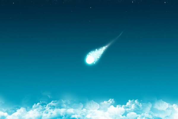 A comet flying over the clouds