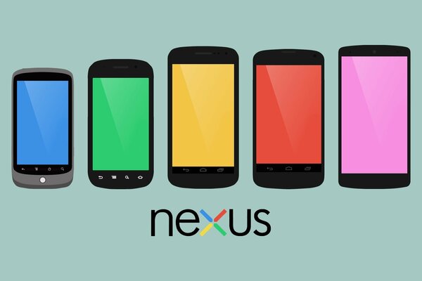 A line of nexus phones with multi-colored screens