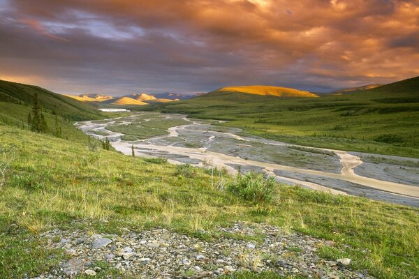 View of green hills and rivers