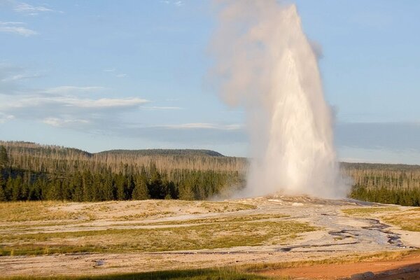 Geyser dans le sol sablonneux avec torovoy