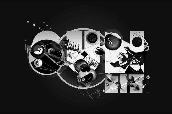 Abstract images and figures on a black background