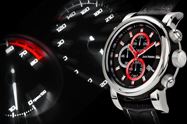 Cool red expensive watch. On