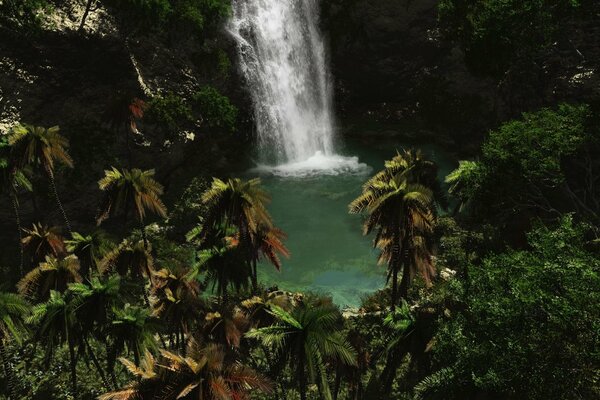 Wasserfall im öfter grünen Wald