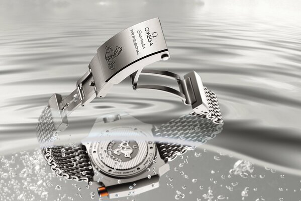 Reloj plateado de Seamaster en agua