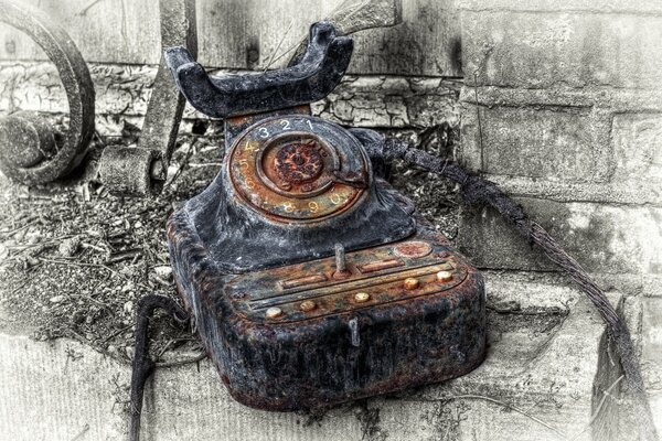 Old rusty landline phone
