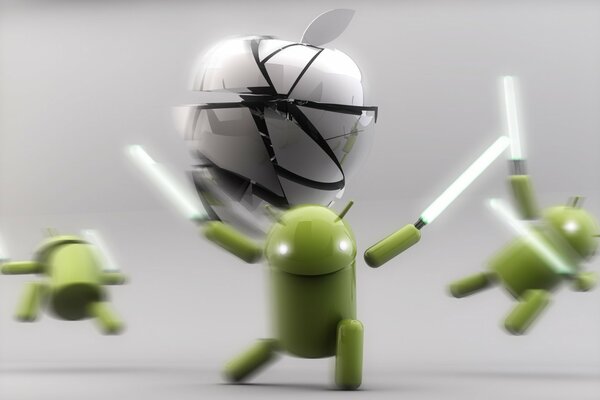 Symboles Android verts avec des sabres laser