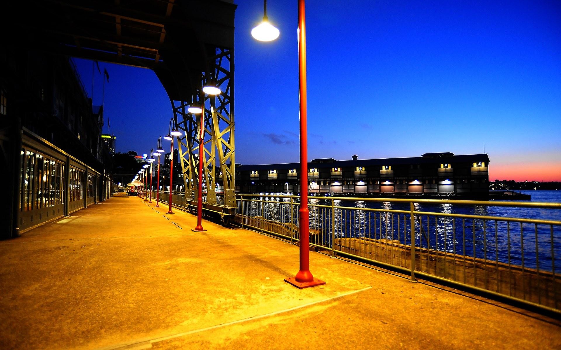 australien sydney docks licht laternen wasser dämmerung