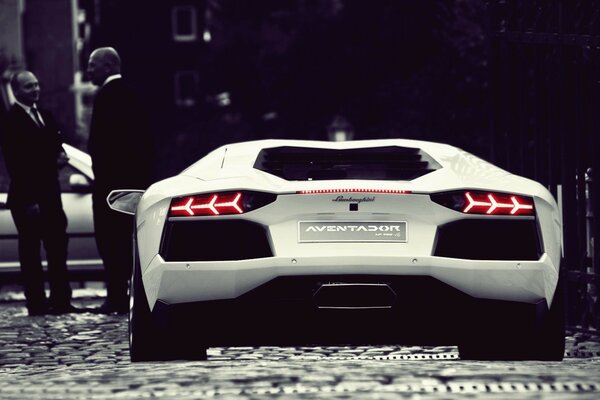 Rear view of a white sports car