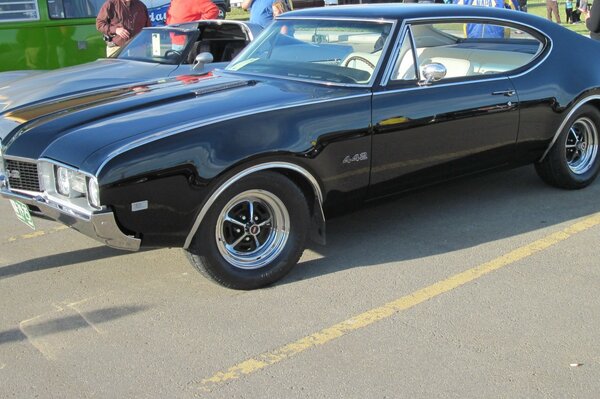 Black retro car in the parking lot