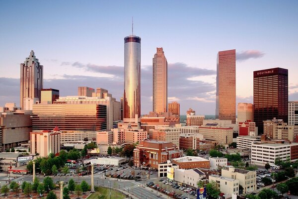 Beautiful skyscrapers rise above the streets of the city