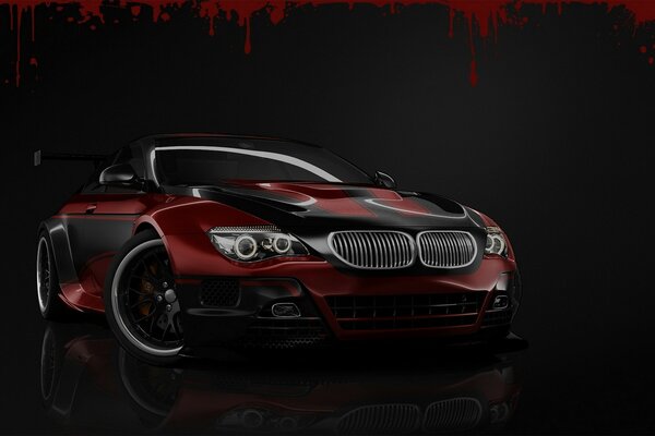 Bloody background on the background of a bloody car