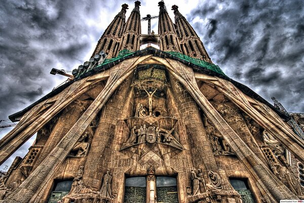 Impressive view of the Sagrada Familia Cathedral Barcelona