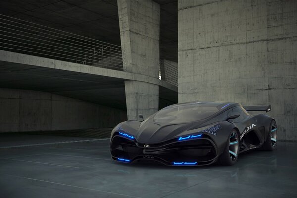 Coche negro marussia con faros azules