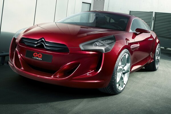 Citroën rouge se trouve dans le garage