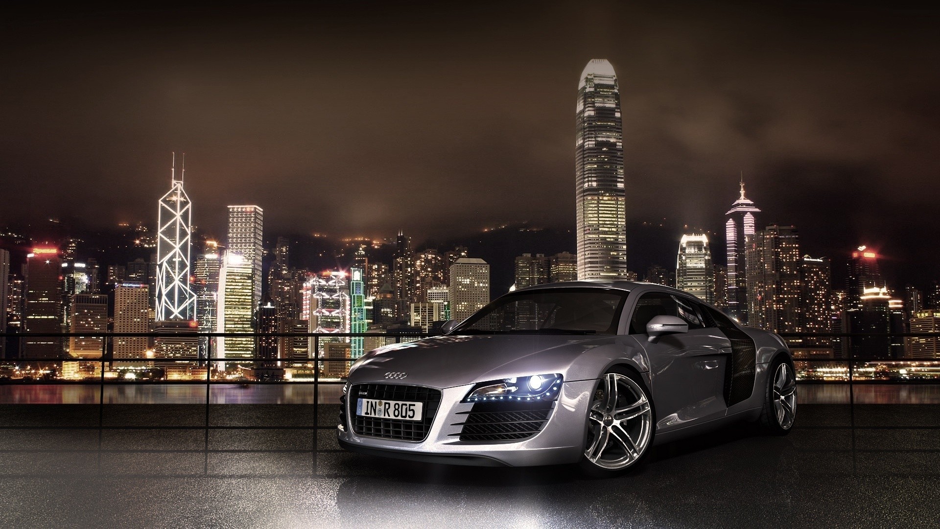 luz coche r8 noche negro audi ciudad