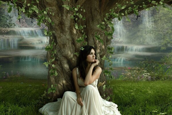 A fabulous picture of a girl under a tree