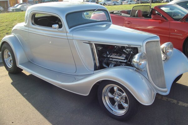 Retro photo of a silver-plated car