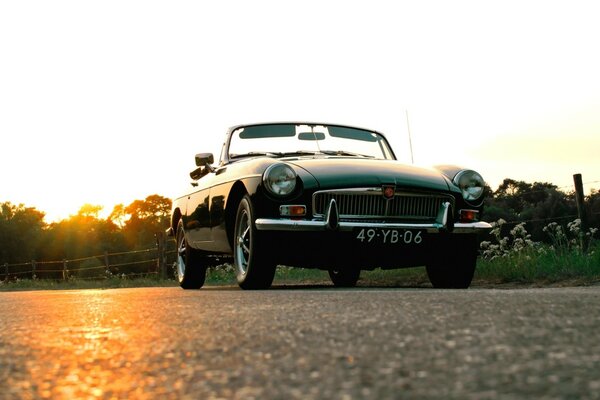 Retro car on a deserted highway