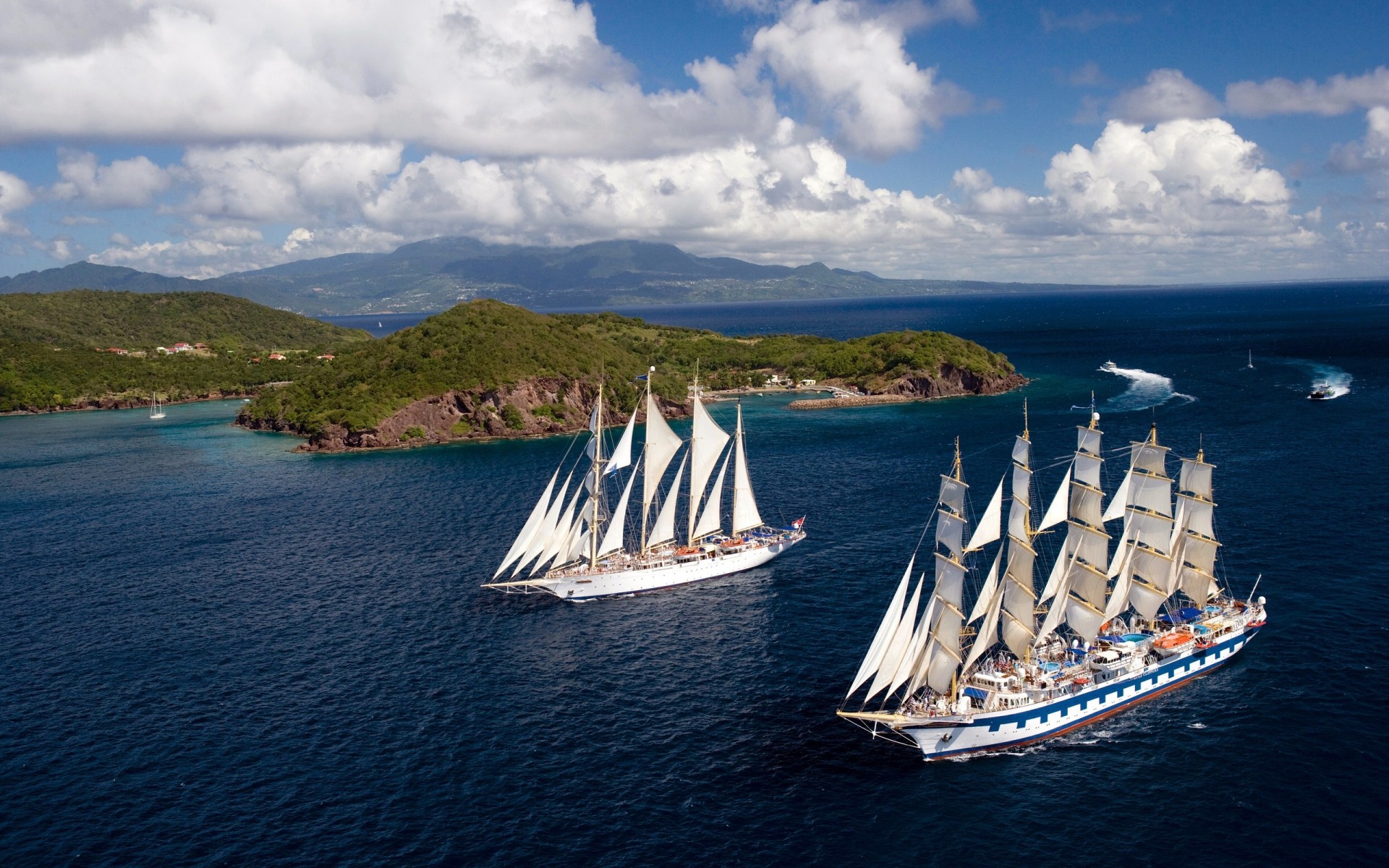 two ship water sail sea sailboats on the fly