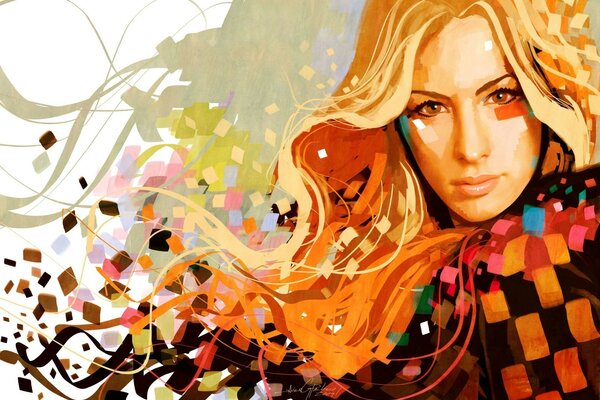 Graphic portrait of a blonde in color