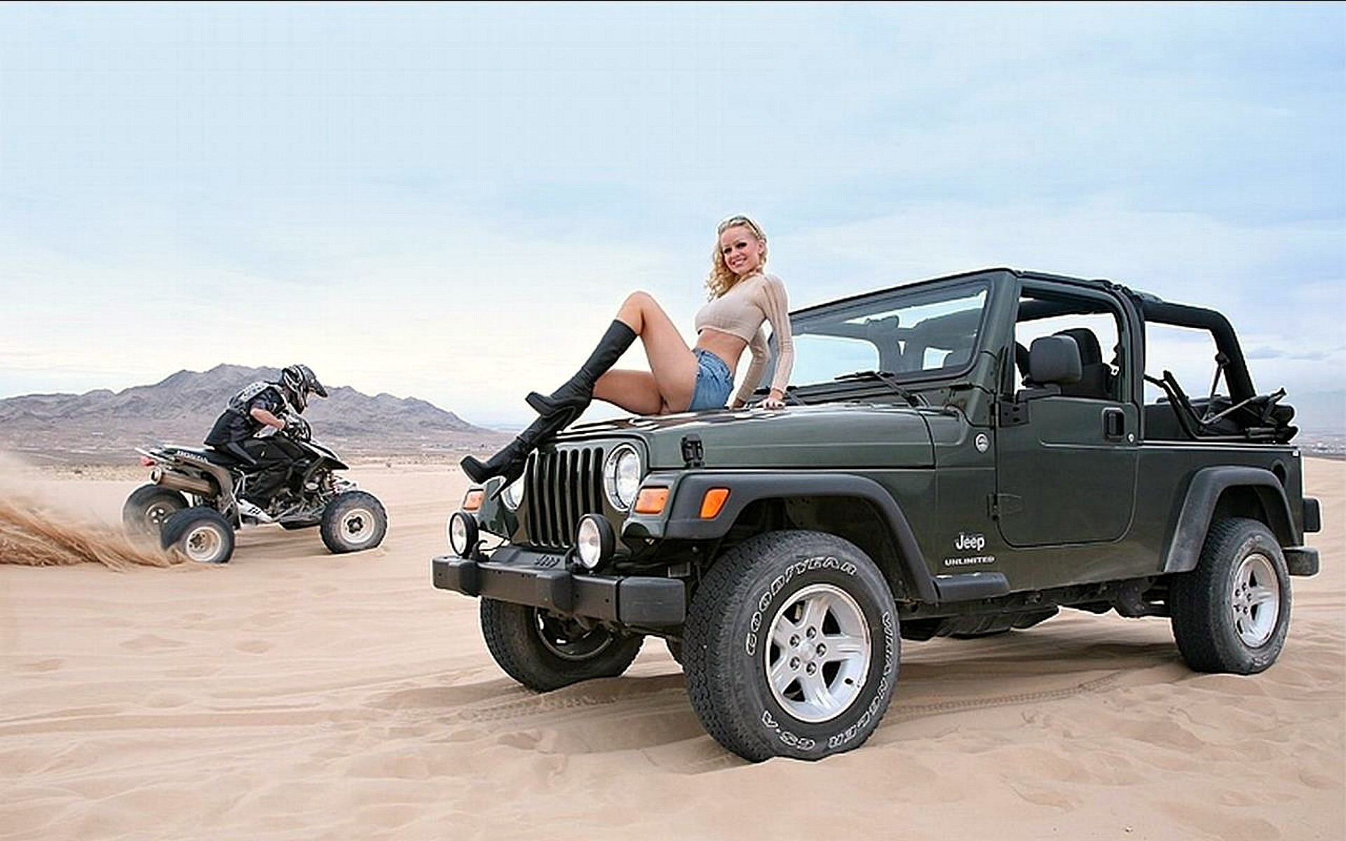 bike desert model jeep blonde car