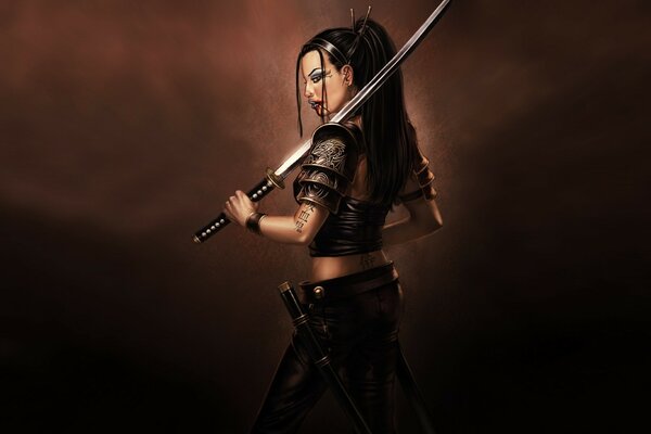 A warrior girl with a sword