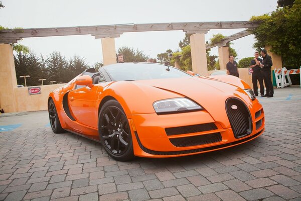 Orange bugatti sports car