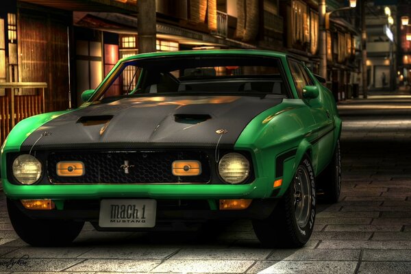 Black and green car under city lights