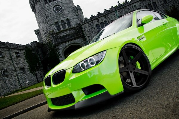 Tuned BMW sports car from a medieval fortress