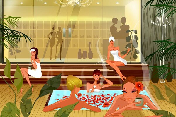 Ragazze fare il bagno in una sauna calda