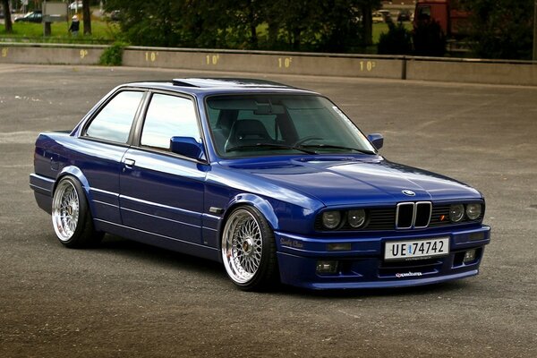 Classic BMW blue in the parking lot