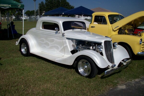 White retro car with a white pattern