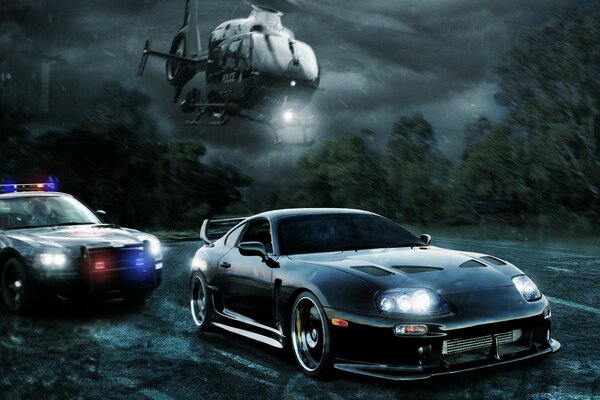 High-speed pursuit of Toyota Supra