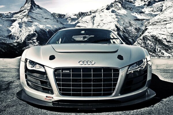 A gray Audi car was parked in the mountains